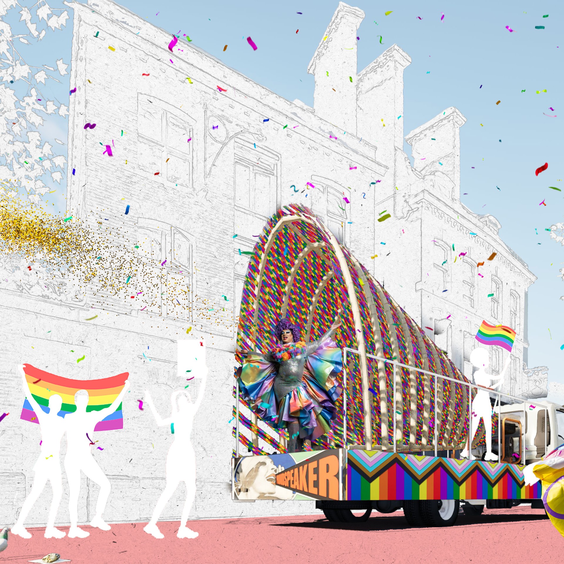 Drinks at Roca Gallery and exhibition of the Pride float competition entries